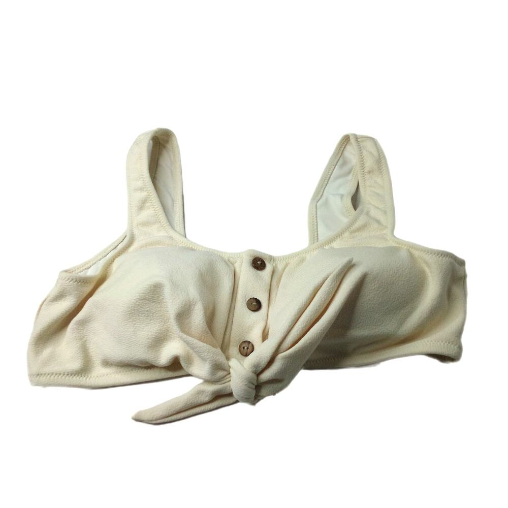Cream Ribbed Textured Bikini Top Size XL Button Front Knot Tie Swim Top